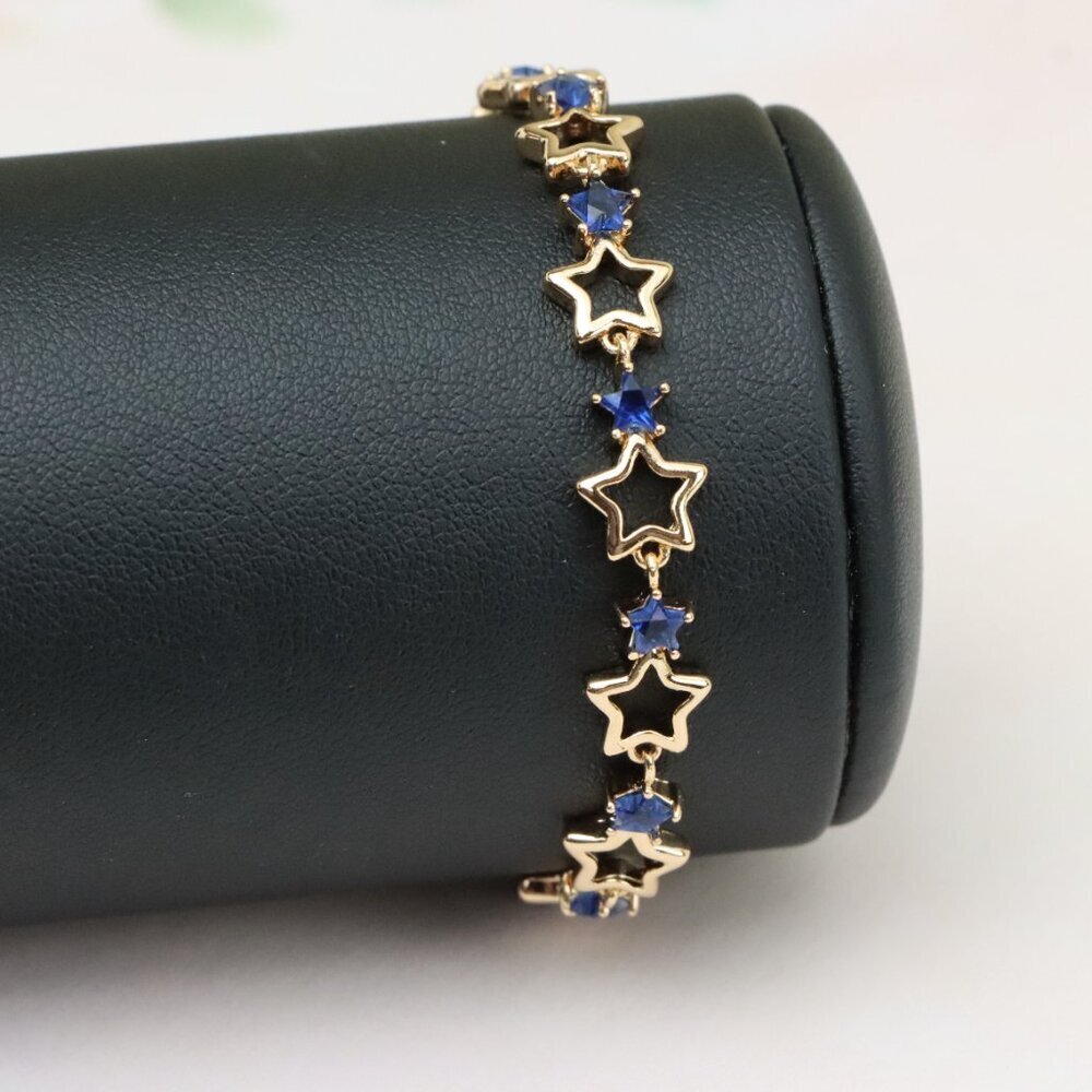 "Rose Gold Star Link Bracelet with Blue Stones, XPBL0767